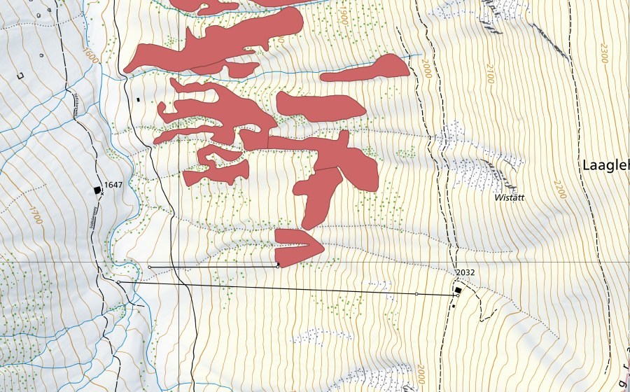 Carte nationale swisstopo avec le périmètre protégé de Pfaffebergmäder (Prairie sèche)