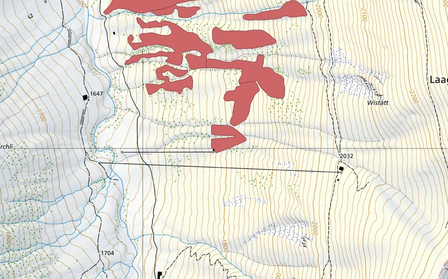 Carte nationale swisstopo avec le périmètre protégé de Pfaffebergmäder (Prairie sèche)