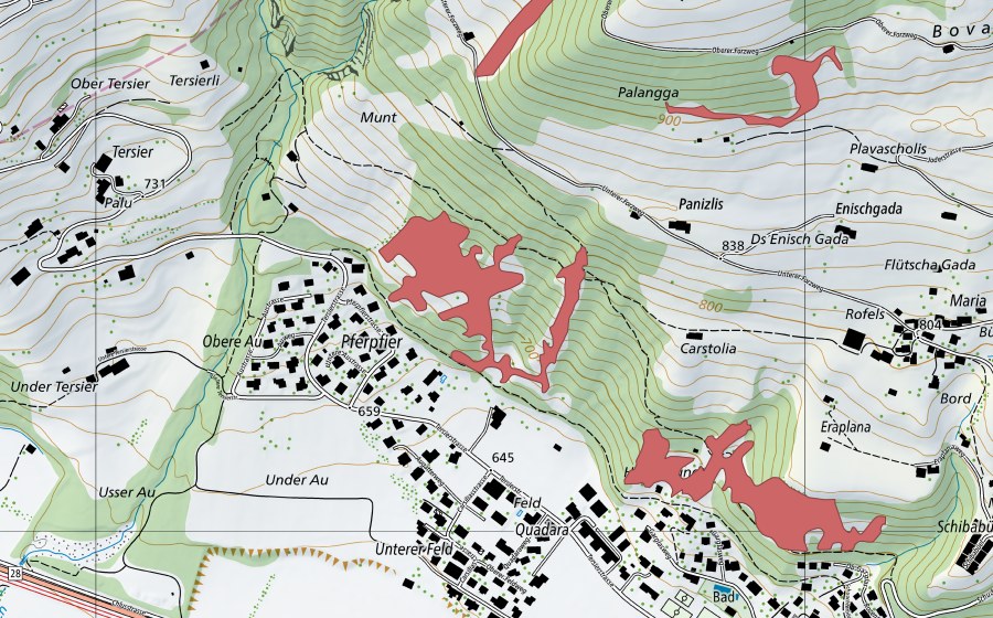 Carte nationale swisstopo avec le périmètre protégé de Pferpfier (Prairie sèche)