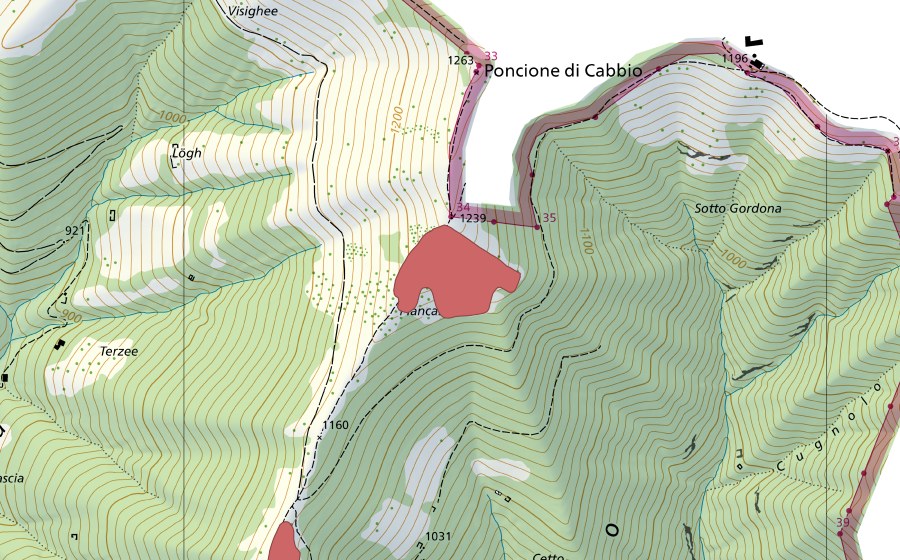 Carte nationale swisstopo avec le périmètre protégé de Piancabella (Prairie sèche)