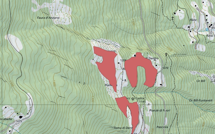 Carte nationale swisstopo avec le périmètre protégé de Pianezza (Prairie sèche)