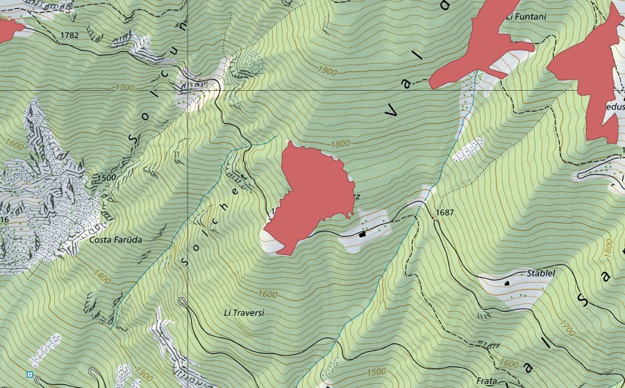 Carte nationale swisstopo avec le périmètre protégé de Piaz (Prairie sèche)