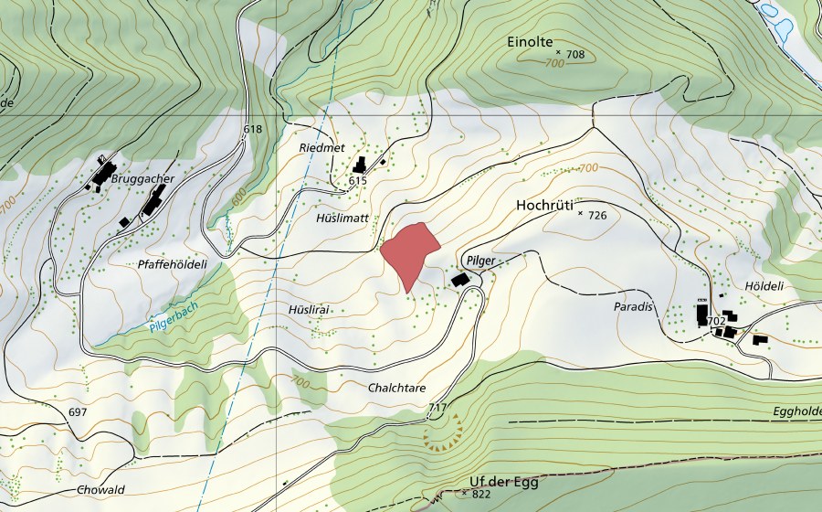 Carte nationale swisstopo avec le périmètre protégé de Pilgerhöf (Prairie sèche)
