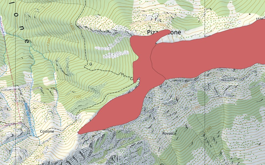 swisstopo national map showing the protected perimeter of Pizzo Leone (Dry meadow)