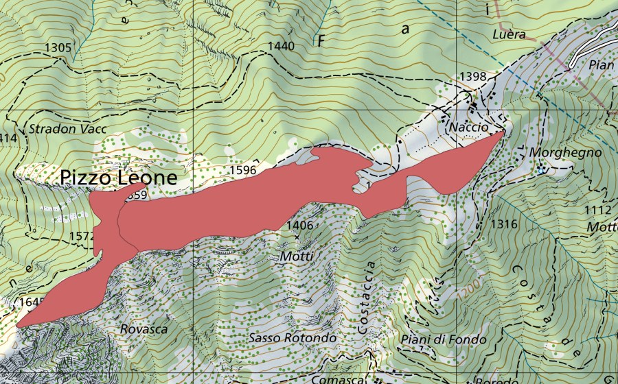Landeskarte swisstopo mit dem Schutzperimeter von Pizzo Leone (Trockenwiese)