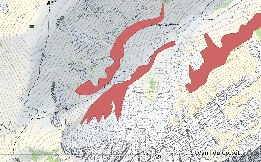 swisstopo national map showing the protected perimeter of Plan de Tissiniva (Dry meadow)
