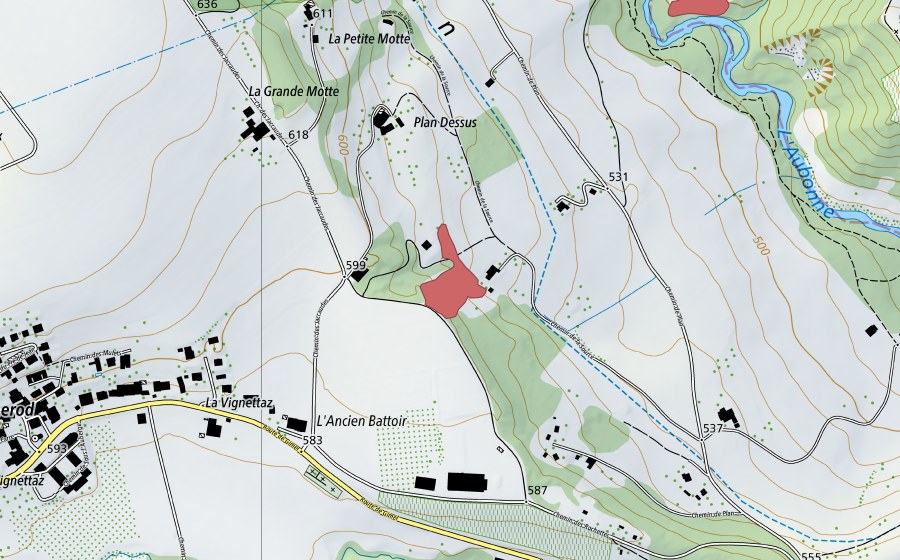 swisstopo national map showing the protected perimeter of Plan (Dry meadow)