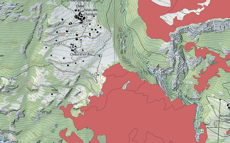 swisstopo national map showing the protected perimeter of Planches de Mazembroz (Dry meadow)