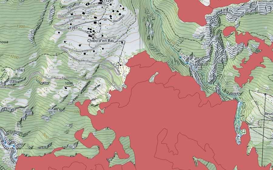 swisstopo national map showing the protected perimeter of Planches de Mazembroz (Dry meadow)