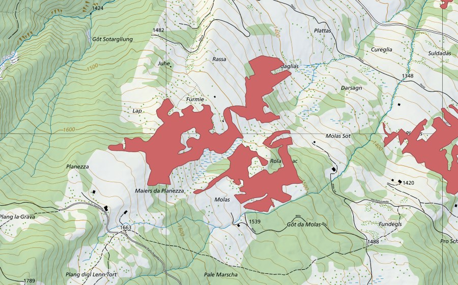 Landeskarte swisstopo mit dem Schutzperimeter von Planezza (Trockenwiese)