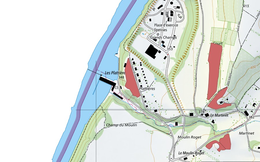 swisstopo national map showing the protected perimeter of Plattières (Dry meadow)
