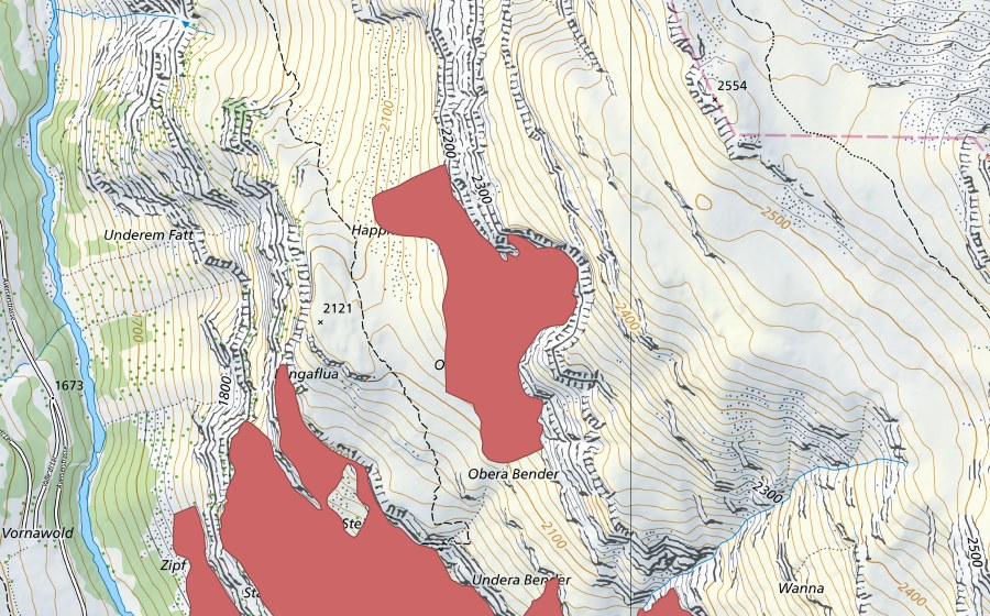 Carte nationale swisstopo avec le périmètre protégé de Plattner Alpa (Prairie sèche)