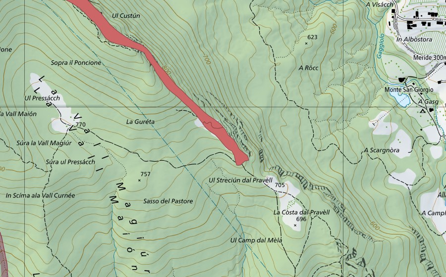Landeskarte swisstopo mit dem Schutzperimeter von Poncione d'Arzo (Trockenwiese)