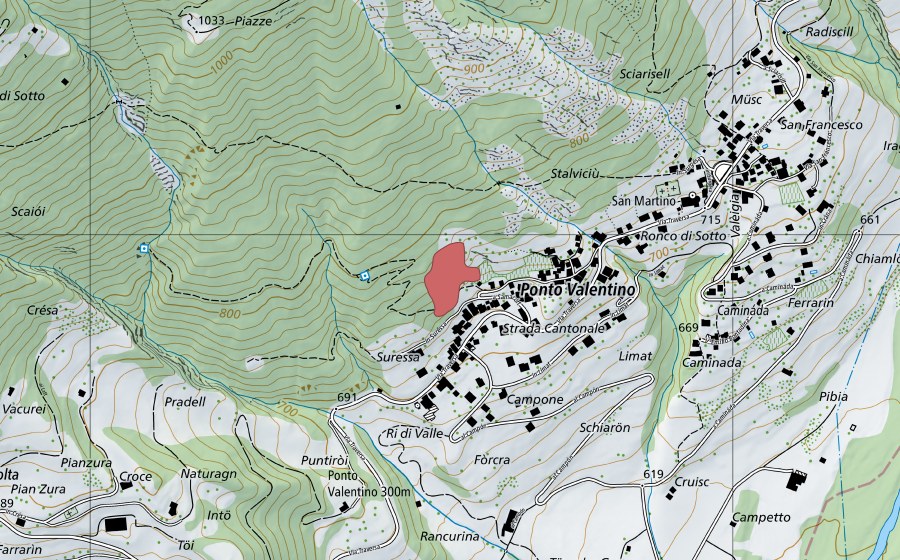 Landeskarte swisstopo mit dem Schutzperimeter von Ponto Valentino (Trockenwiese)