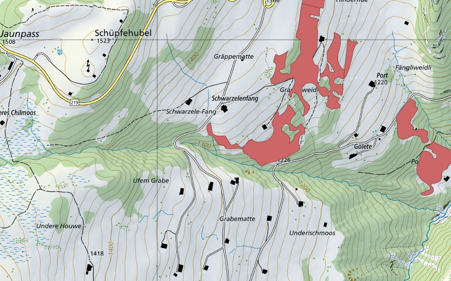 Landeskarte swisstopo mit dem Schutzperimeter von Port (Trockenwiese)