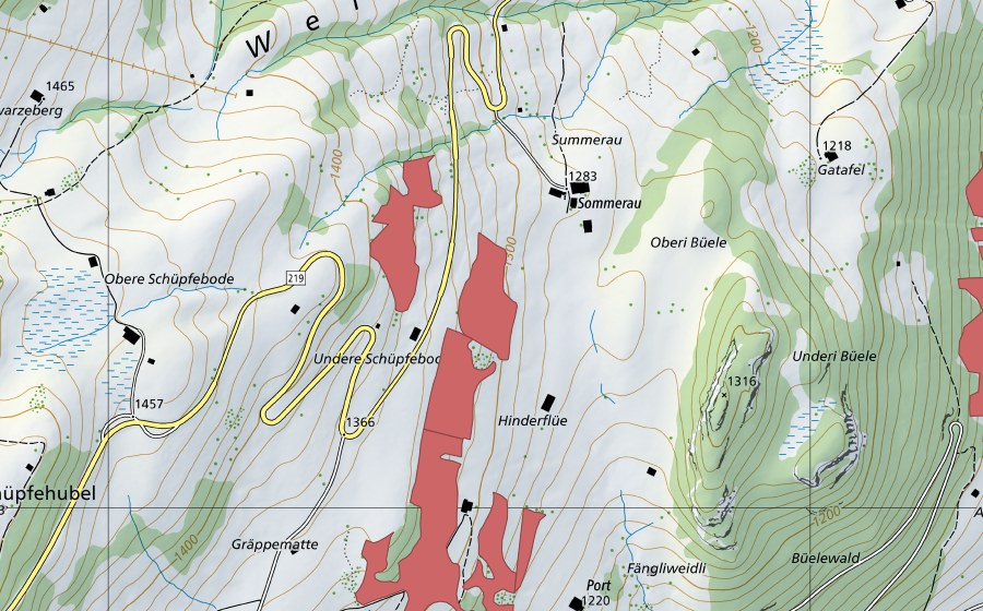 Carte nationale swisstopo avec le périmètre protégé de Port (Prairie sèche)