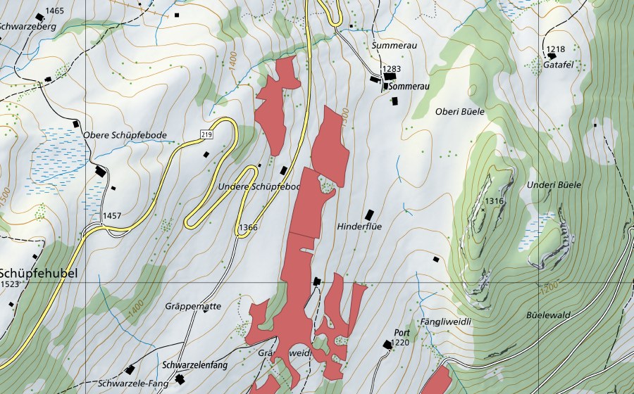 Carte nationale swisstopo avec le périmètre protégé de Port (Prairie sèche)