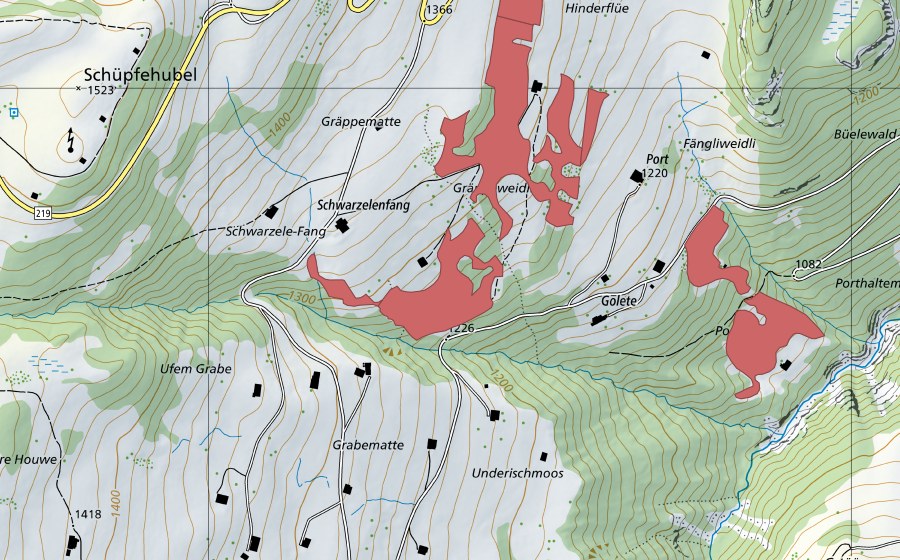 Carte nationale swisstopo avec le périmètre protégé de Port (Prairie sèche)