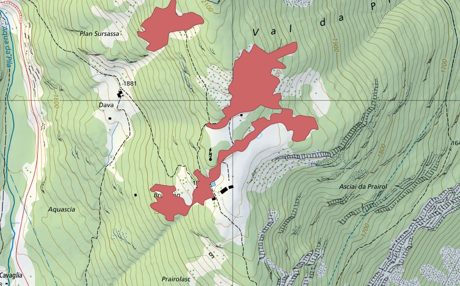 Carte nationale swisstopo avec le périmètre protégé de Prairol (Prairie sèche)