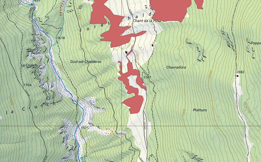 Carte nationale swisstopo avec le périmètre protégé de Praschan (Prairie sèche)