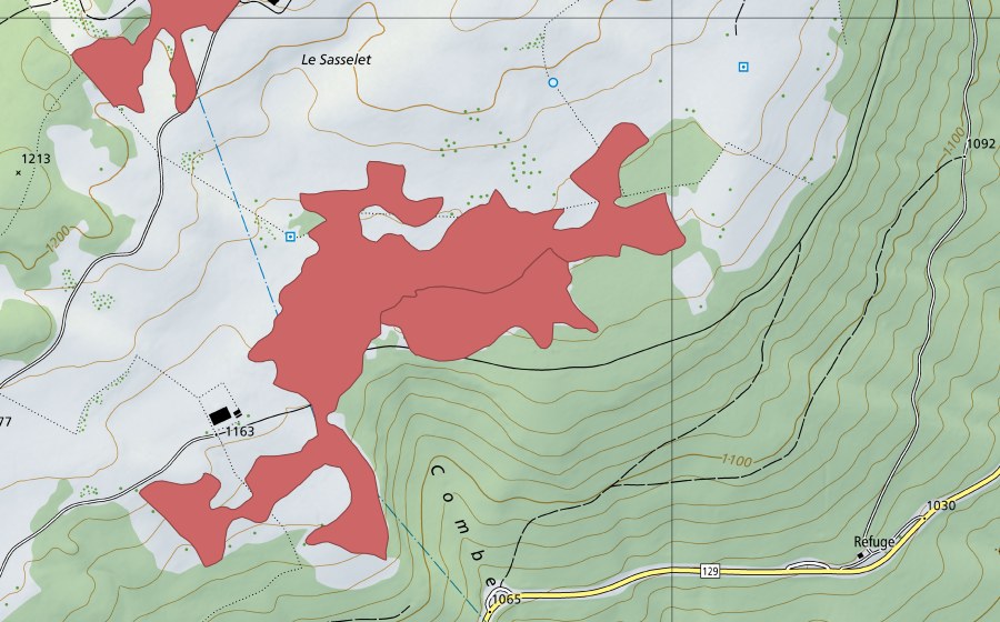 Landeskarte swisstopo mit dem Schutzperimeter von Pré Magnin (Trockenwiese)
