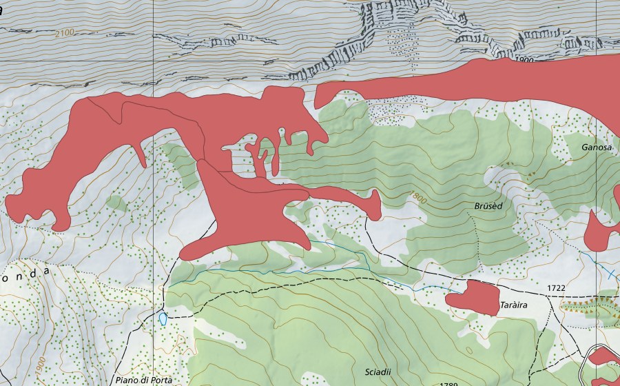 Carte nationale swisstopo avec le périmètre protégé de Preda di Ganosa (Prairie sèche)
