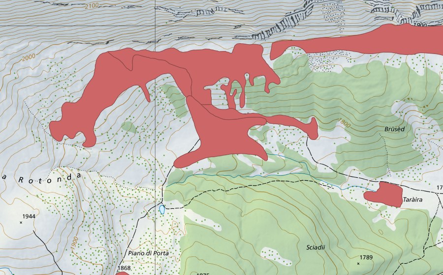 Landeskarte swisstopo mit dem Schutzperimeter von Preda di Ganosa (Trockenwiese)