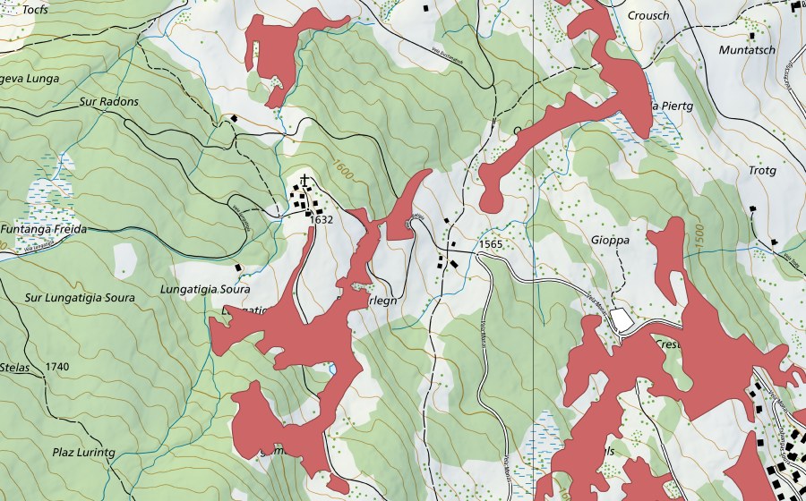 Carte nationale swisstopo avec le périmètre protégé de Pro Barlegn (Prairie sèche)