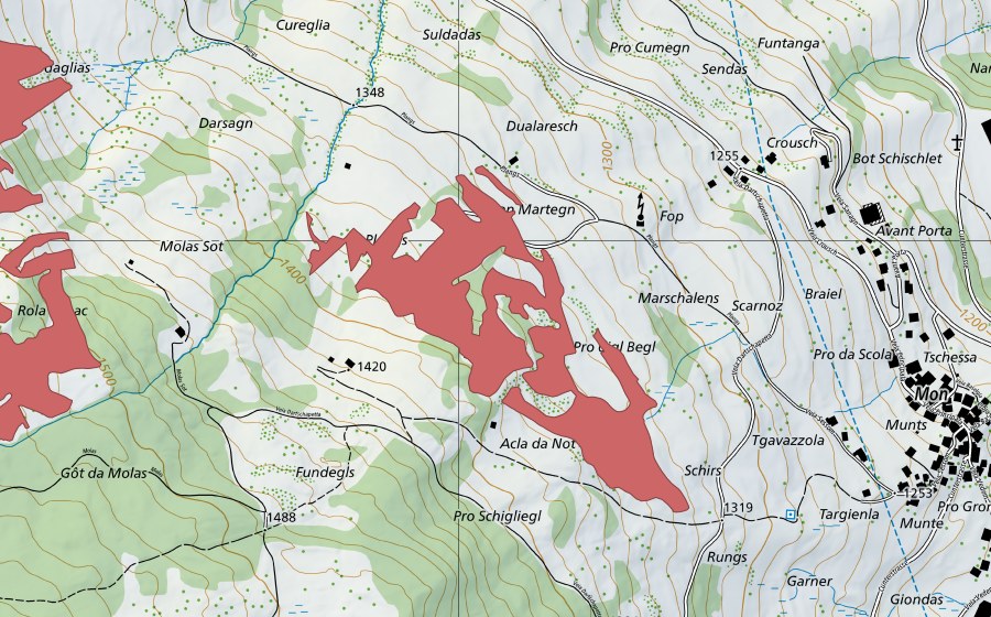 Carte nationale swisstopo avec le périmètre protégé de Pro digl Begl (Prairie sèche)