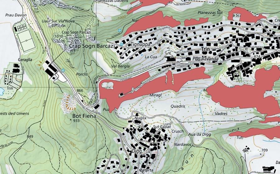 Carte nationale swisstopo avec le périmètre protégé de Proclis (Prairie sèche)