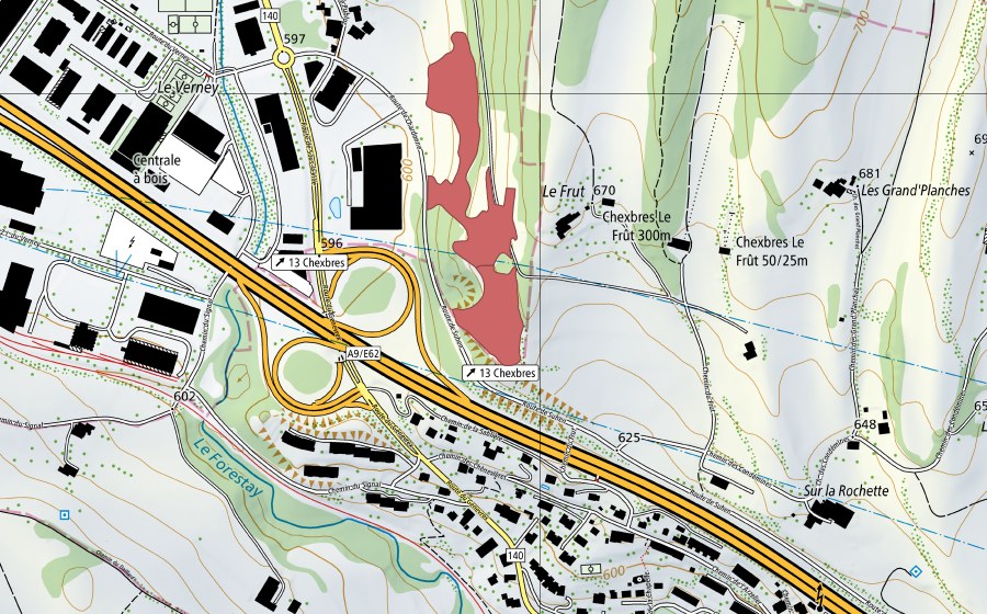 Landeskarte swisstopo mit dem Schutzperimeter von Publoz (Trockenwiese)