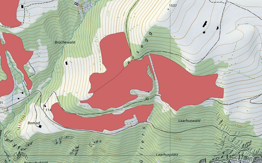 swisstopo national map showing the protected perimeter of Räbersegg (Dry meadow)