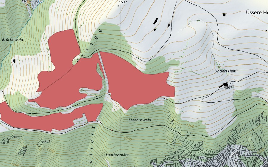 Carte nationale swisstopo avec le périmètre protégé de Räbersegg (Prairie sèche)