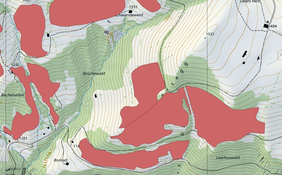 Carte nationale swisstopo avec le périmètre protégé de Räbersegg (Prairie sèche)