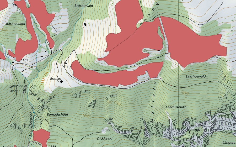 Landeskarte swisstopo mit dem Schutzperimeter von Räbersegg (Trockenwiese)
