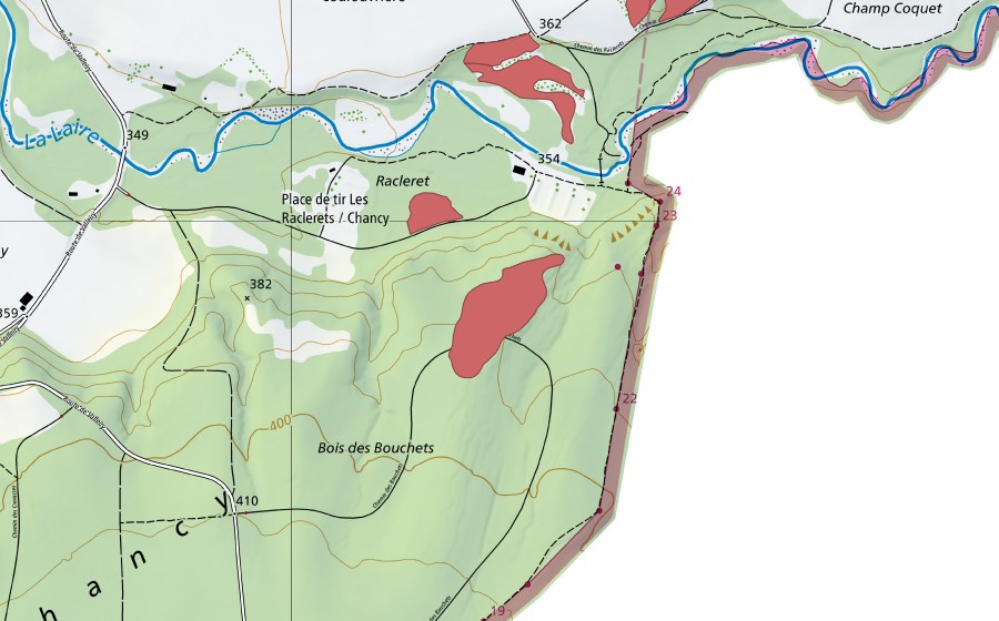 Landeskarte swisstopo mit dem Schutzperimeter von Racleret (Trockenwiese)