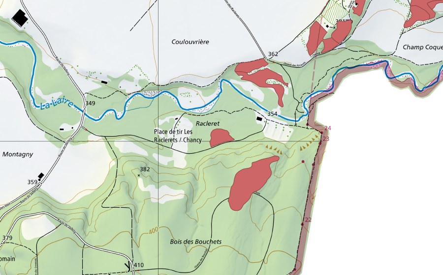 swisstopo national map showing the protected perimeter of Racleret (Dry meadow)
