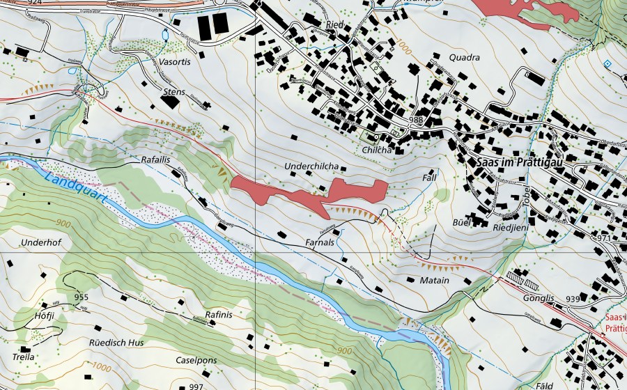 swisstopo national map showing the protected perimeter of Rafailis (Dry meadow)