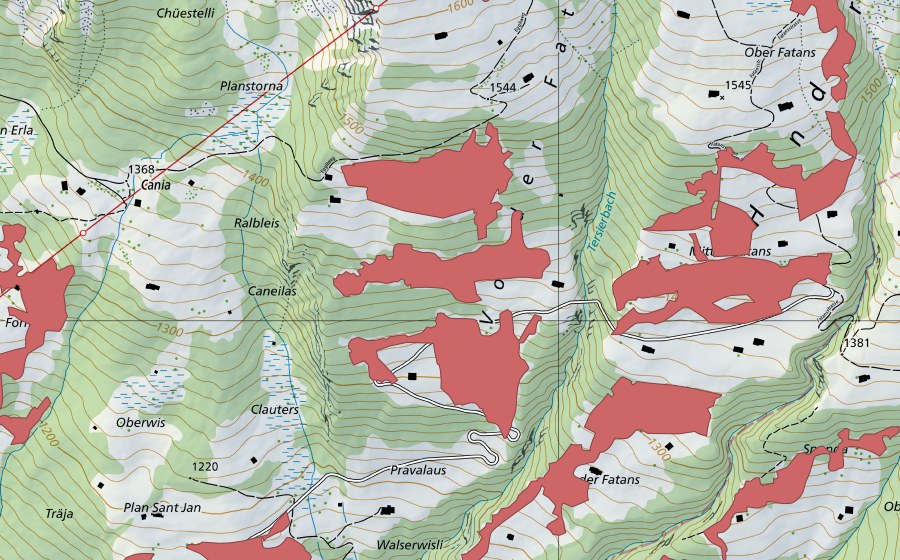 Landeskarte swisstopo mit dem Schutzperimeter von Ral (Trockenwiese)