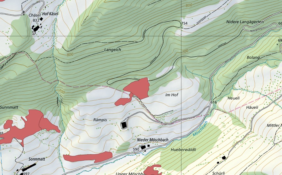 Landeskarte swisstopo mit dem Schutzperimeter von Rämpis (Trockenwiese)