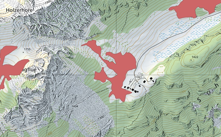 swisstopo national map showing the protected perimeter of Ramsere (Dry meadow)