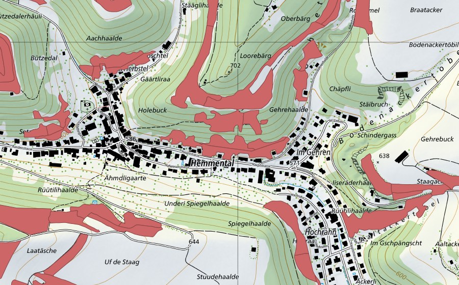 Carte nationale swisstopo avec le périmètre protégé de Randen (Prairie sèche)