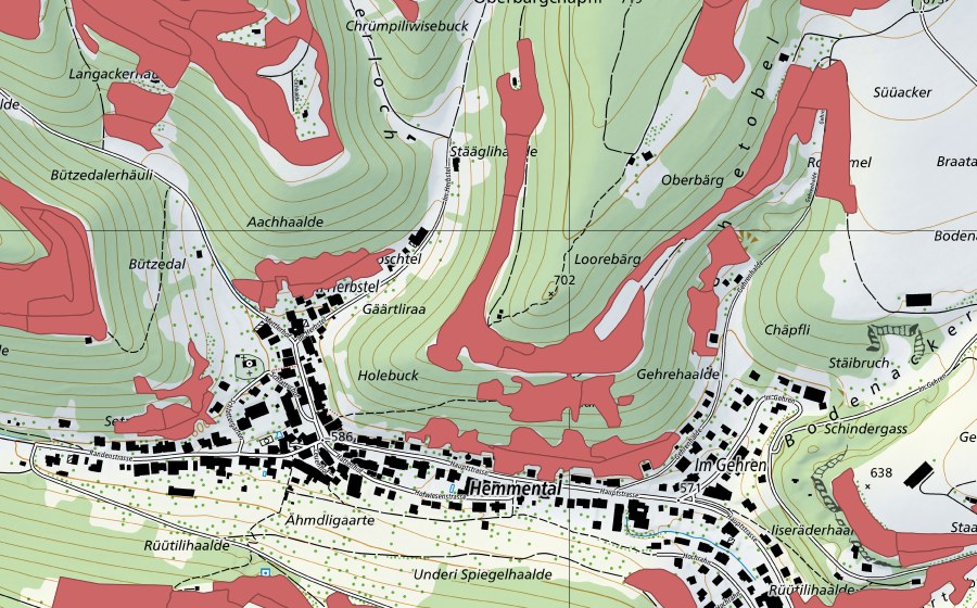 Carte nationale swisstopo avec le périmètre protégé de Randen (Prairie sèche)