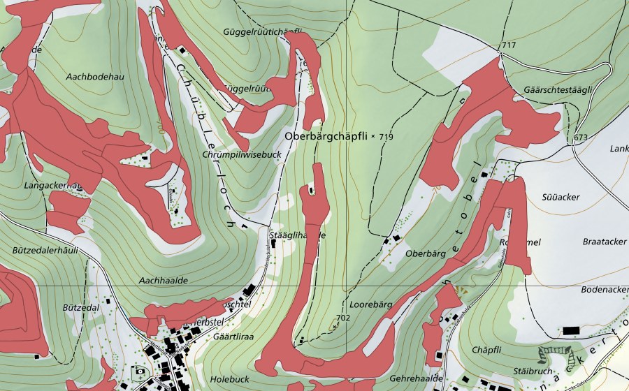 Carte nationale swisstopo avec le périmètre protégé de Randen (Prairie sèche)