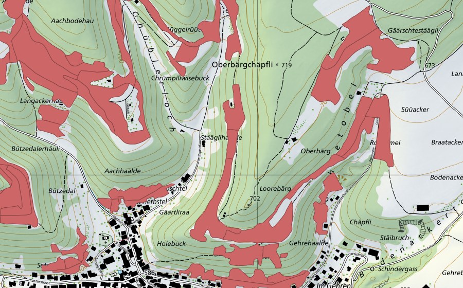 Carte nationale swisstopo avec le périmètre protégé de Randen (Prairie sèche)