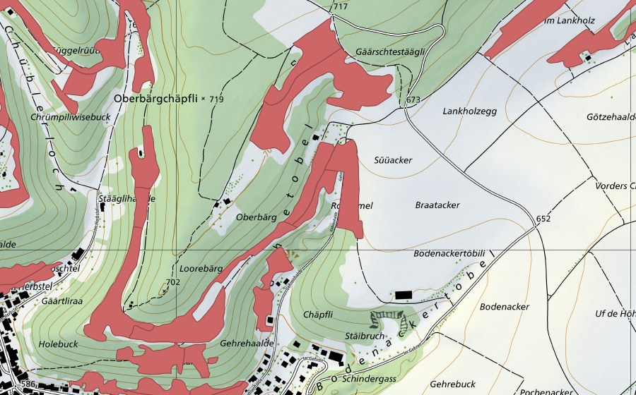 Carte nationale swisstopo avec le périmètre protégé de Randen (Prairie sèche)