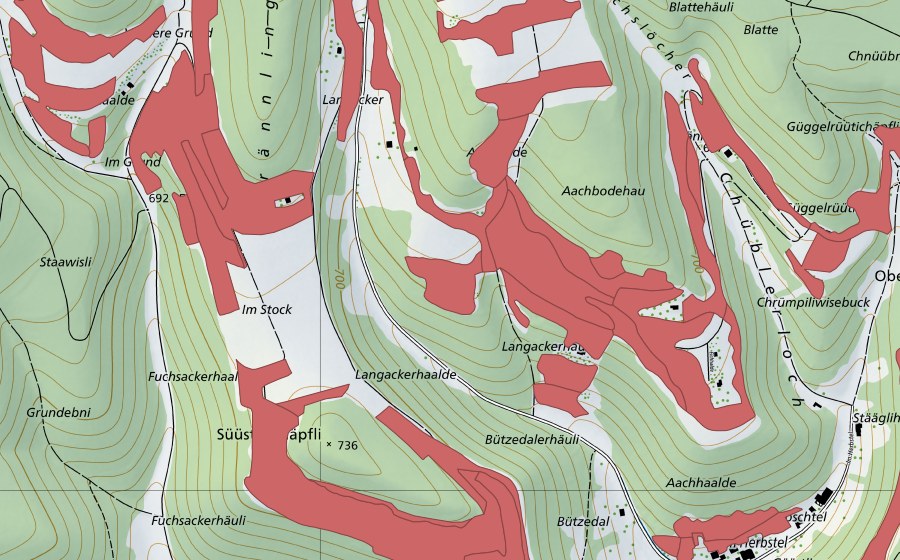 Carte nationale swisstopo avec le périmètre protégé de Randen (Prairie sèche)