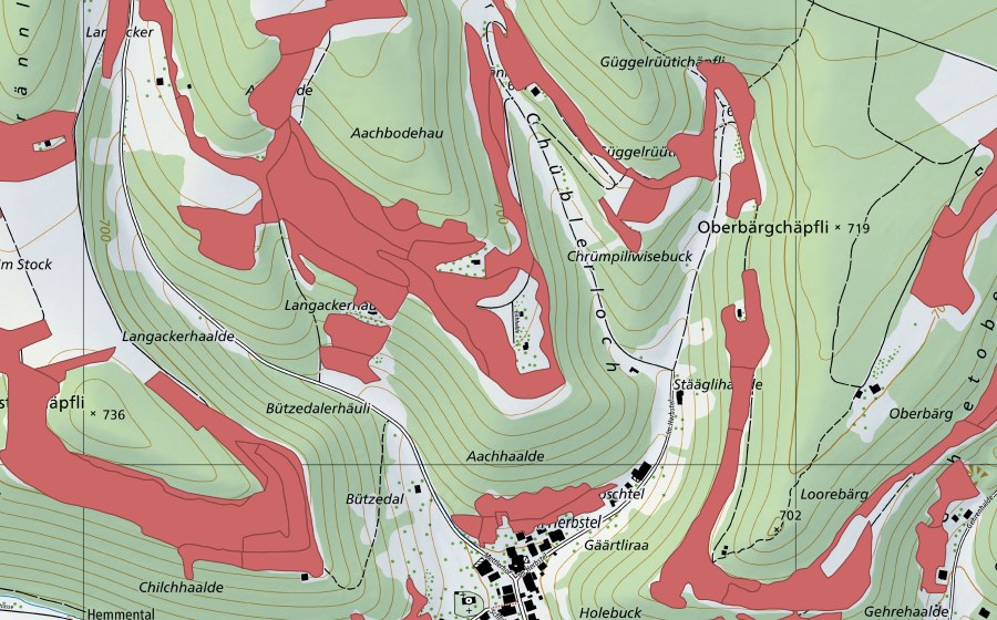 Carte nationale swisstopo avec le périmètre protégé de Randen (Prairie sèche)
