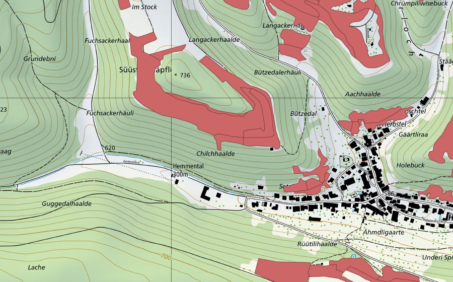 swisstopo national map showing the protected perimeter of Randen (Dry meadow)