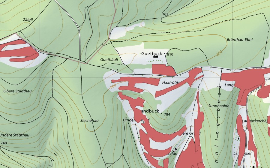Carte nationale swisstopo avec le périmètre protégé de Randen (Prairie sèche)